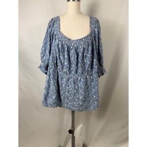 Old Navy NEW 4X Floral Embroidered Smocked Babydoll Top Peasant Cottaecore